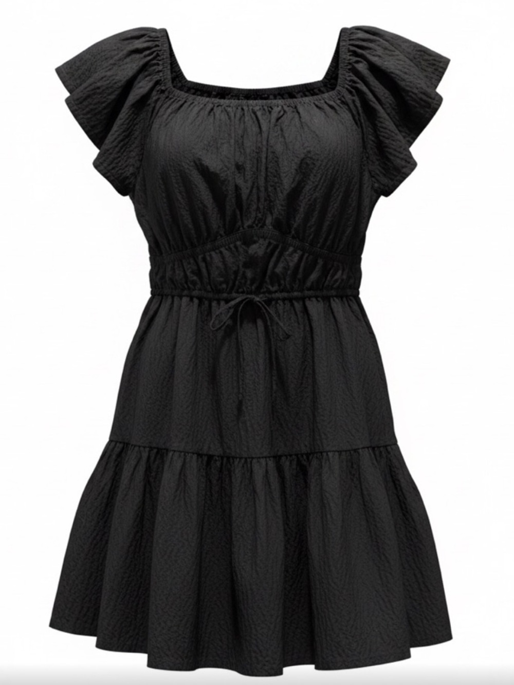 Time and Tru Black Flutter Sleeve Tiered Mini Dress